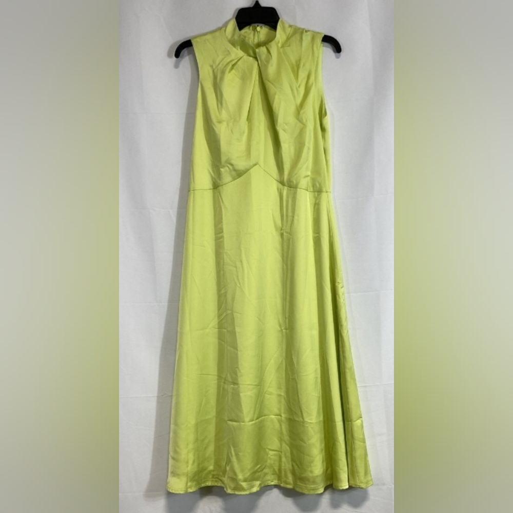 Banana Republic Factory Lime Green Silky Midi Dress SZ 10 - Picture 3 of 9